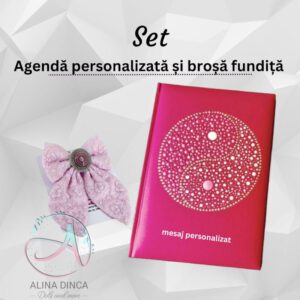 Set cadou agendă personalizata și broșă fundita