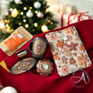 Set cadou de Crăciun pentru cititori cu husă de carte handmade, cană pictată manual, ceai și accesorii,
