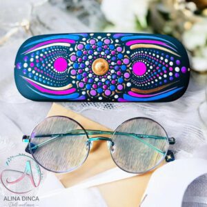 AD-Dots toc de ochelari, etui ochelari violet, toc ochelari pictat, toc pictat manual